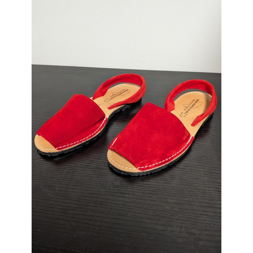 Menorquina Furan Red Suede Avarca Sandals Spain Slingback Peep Toe Flats US 6.5
